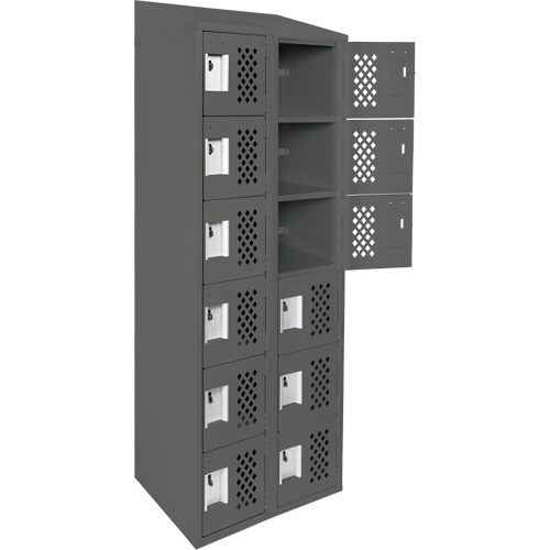 Clean-Line Perforated Lockerette, 6 -tier, Bank of 2, 15" x 72" x 12", Steel D. Morneault & Fils