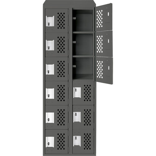 Clean-Line Perforated Lockerette, 6 -tier, Bank of 2, 15" x 72" x 12", Steel D. Morneault & Fils