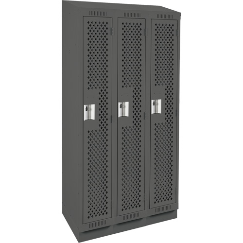 Clean Line Lockers, Bank of 3, 36" x 12" x 82", Steel, Charcoal, Rivet (Assembled), Perforated D. Morneault & Fils