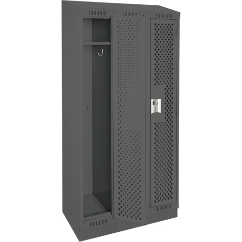 Clean Line Lockers, Bank of 3, 36" x 12" x 82", Steel, Charcoal, Rivet (Assembled), Perforated D. Morneault & Fils
