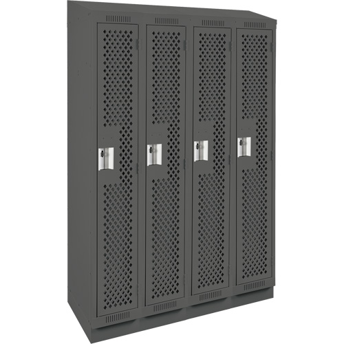 Clean Line Lockers, Bank of 4, 48" x 18" x 82", Steel, Charcoal, Rivet (Assembled), Perforated D. Morneault & Fils