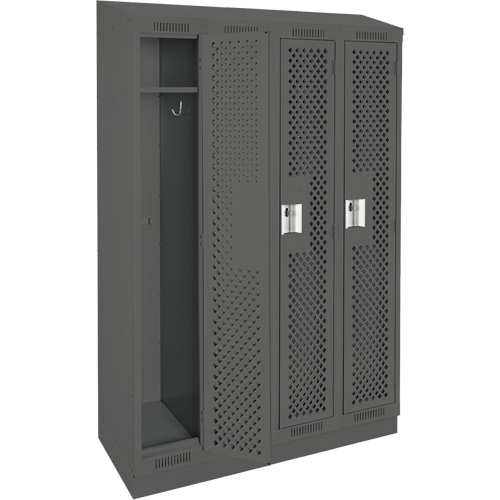 Clean Line Lockers, Bank of 4, 48" x 18" x 82", Steel, Charcoal, Rivet (Assembled), Perforated D. Morneault & Fils