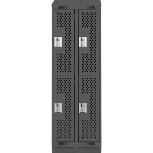 Clean Line Lockers, 2 -tier, Bank of 2, 24" x 12" x 82", Steel, Charcoal, Rivet (Assembled), Perforated D. Morneault & Fils