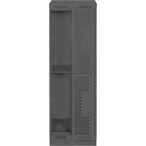 Clean Line Lockers, 2 -tier, Bank of 2, 24" x 12" x 82", Steel, Charcoal, Rivet (Assembled), Perforated D. Morneault & Fils
