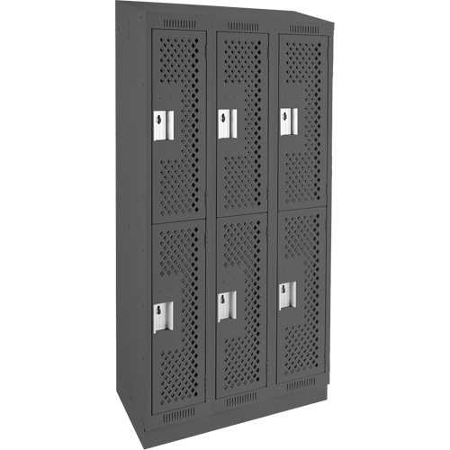 Clean Line Lockers, 2 -tier, Bank of 3, 36" x 12" x 82", Steel, Charcoal, Rivet (Assembled), Perforated D. Morneault & Fils
