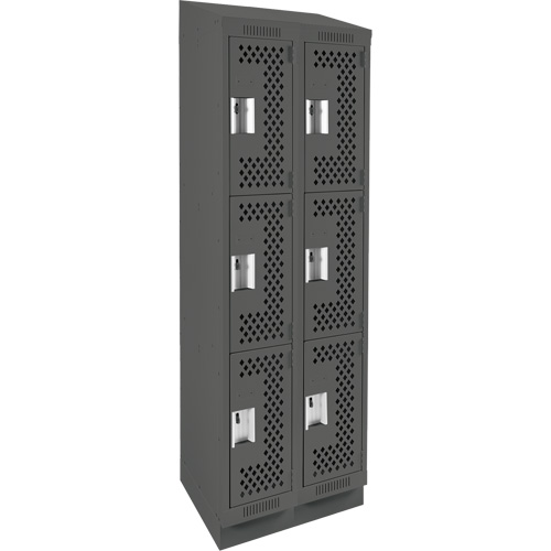 Clean Line Lockers, 3 -tier, Bank of 2, 24" x 18" x 82", Steel, Charcoal, Rivet (Assembled), Perforated D. Morneault & Fils