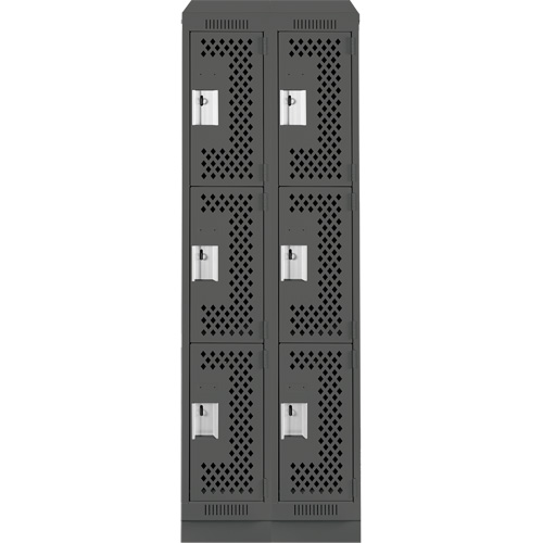 Clean Line Lockers, 3 -tier, Bank of 2, 24" x 18" x 82", Steel, Charcoal, Rivet (Assembled), Perforated D. Morneault & Fils