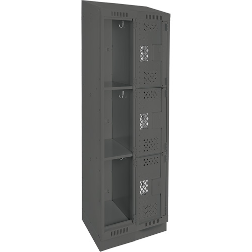 Clean Line Lockers, 3 -tier, Bank of 2, 24" x 18" x 82", Steel, Charcoal, Rivet (Assembled), Perforated D. Morneault & Fils