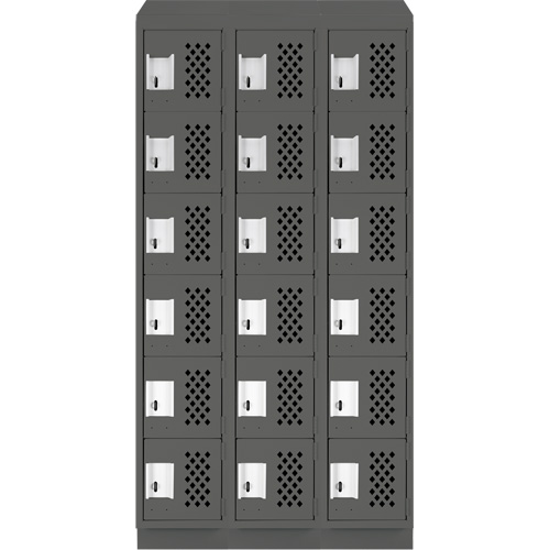 Assembled Lockerettes Clean Line Perforated Economy Lockers, 6 -tier, Bank of 3, 18" x 72" x 12", Steel D. Morneault & Fils