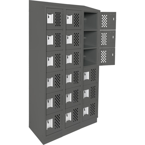Assembled Lockerettes Clean Line Perforated Economy Lockers, 6 -tier, Bank of 3, 18" x 72" x 12", Steel D. Morneault & Fils