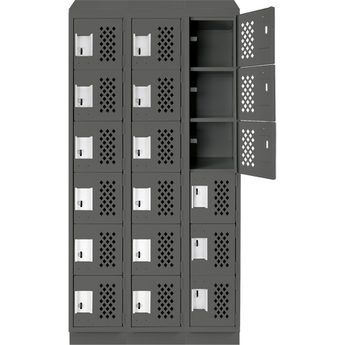 Assembled Lockerettes Clean Line Perforated Economy Lockers, 6 -tier, Bank of 3, 18" x 72" x 12", Steel D. Morneault & Fils