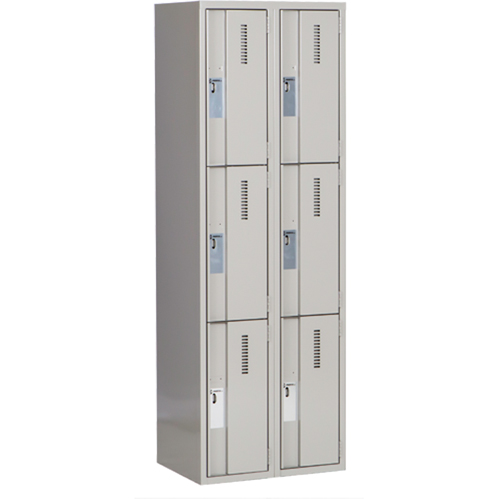 Concorde Heavy-Duty Lockers, 3 -tier, Bank of 2, 24" x 18" x 72", Steel, Grey, Welded (Assembled) D. Morneault & Fils