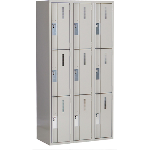 Concorde Heavy-Duty Lockers, 3 -tier, Bank of 3, 36" x 18" x 72", Steel, Grey, Welded (Assembled) D. Morneault & Fils