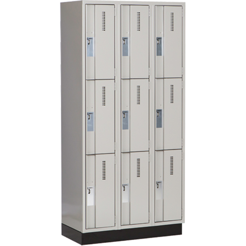 Concorde Heavy-Duty Lockers, 3 -tier, Bank of 3, 36" x 18" x 76", Steel, Grey, Welded (Assembled) D. Morneault & Fils