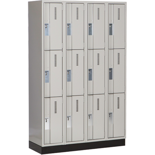 Concorde Heavy-Duty Lockers, 3 -tier, Bank of 4, 48" x 18" x 76", Steel, Grey, Welded (Assembled) D. Morneault & Fils