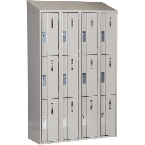 Concorde Heavy-Duty Lockers, 3 -tier, Bank of 4, 48" x 18" x 78", Steel, Grey, Welded (Assembled) D. Morneault & Fils