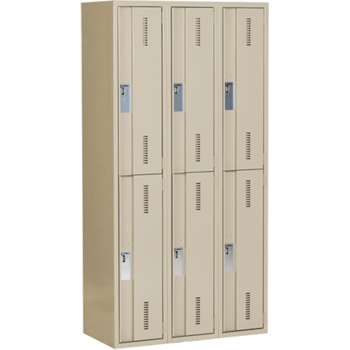 Concorde Heavy-Duty Lockers, 2 -tier, Bank of 3, 36" x 18" x 72", Steel, Beige, Welded (Assembled) D. Morneault & Fils
