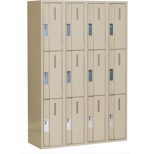 Concorde Heavy-Duty Lockers, 3 -tier, Bank of 4, 48" x 18" x 72", Steel, Beige, Welded (Assembled) D. Morneault & Fils