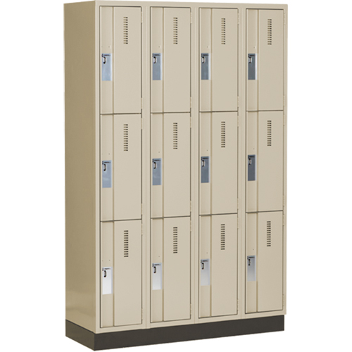 Concorde Heavy-Duty Lockers, 3 -tier, Bank of 4, 48" x 18" x 76", Steel, Beige, Welded (Assembled) D. Morneault & Fils