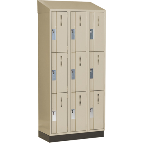 Concorde Heavy-Duty Lockers, 3 -tier, Bank of 3, 36" x 18" x 82", Steel, Beige, Welded (Assembled) D. Morneault & Fils