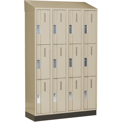 Concorde Heavy-Duty Lockers, 3 -tier, Bank of 4, 48" x 18" x 82", Steel, Beige, Welded (Assembled) D. Morneault & Fils