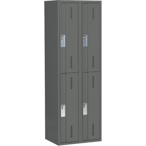 Concorde Heavy-Duty Lockers, 2 -tier, Bank of 2, 24" x 18" x 72", Steel, Charcoal, Welded (Assembled) D. Morneault & Fils