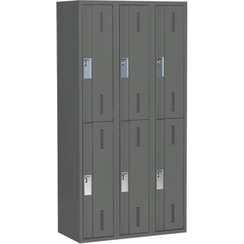 Concorde Heavy-Duty Lockers, 2 -tier, Bank of 3, 36" x 18" x 72", Steel, Charcoal, Welded (Assembled) D. Morneault & Fils