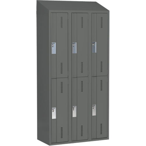 Concorde Heavy-Duty Lockers, 2 -tier, Bank of 3, 36" x 18" x 78", Steel, Charcoal, Welded (Assembled) D. Morneault & Fils