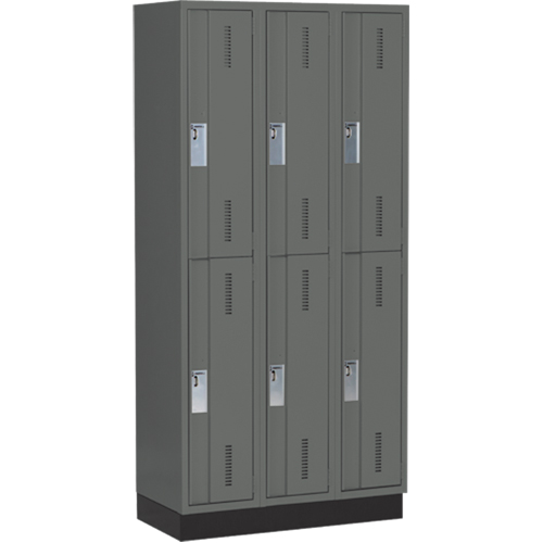Concorde Heavy-Duty Lockers, 2 -tier, Bank of 3, 36" x 18" x 76", Steel, Charcoal, Welded (Assembled) D. Morneault & Fils
