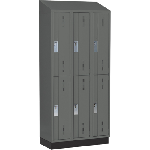 Concorde Heavy-Duty Lockers, 2 -tier, Bank of 3, 36" x 18" x 82", Steel, Charcoal, Welded (Assembled) D. Morneault & Fils