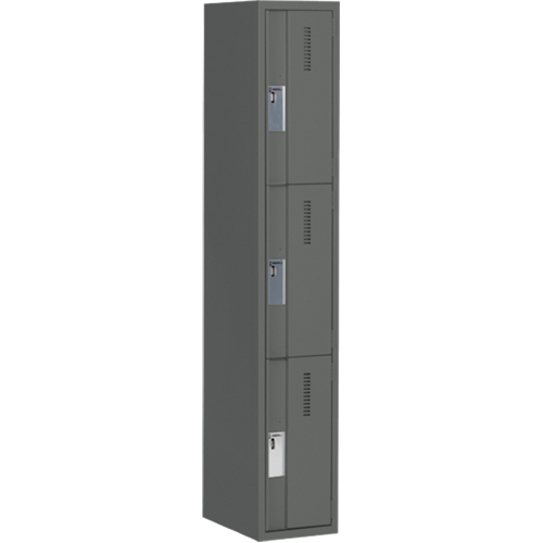Concorde Heavy-Duty Lockers, 3 -tier, 12" x 18" x 72", Steel, Charcoal, Welded (Assembled) D. Morneault & Fils