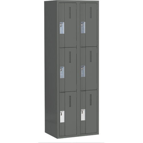 Concorde Heavy-Duty Lockers, 3 -tier, Bank of 2, 24" x 18" x 72", Steel, Charcoal, Welded (Assembled) D. Morneault & Fils
