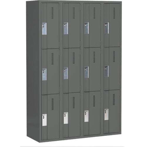 Concorde Heavy-Duty Lockers, 3 -tier, Bank of 4, 48" x 18" x 72", Steel, Charcoal, Welded (Assembled) D. Morneault & Fils