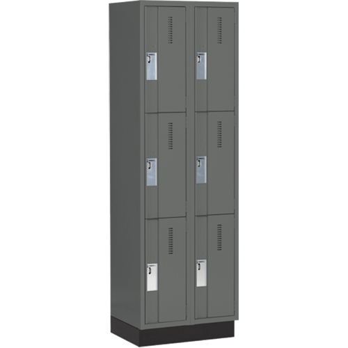 Concorde Heavy-Duty Lockers, 3 -tier, Bank of 2, 24" x 18" x 76", Steel, Charcoal, Welded (Assembled) D. Morneault & Fils