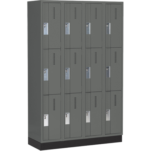 Concorde Heavy-Duty Lockers, 3 -tier, Bank of 4, 48" x 18" x 76", Steel, Charcoal, Welded (Assembled) D. Morneault & Fils