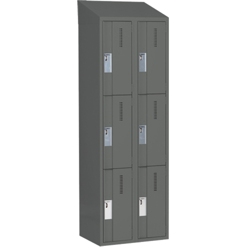 Concorde Heavy-Duty Lockers, 3 -tier, Bank of 2, 24" x 18" x 78", Steel, Charcoal, Welded (Assembled) D. Morneault & Fils
