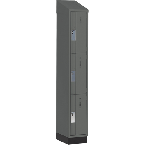 Concorde Heavy-Duty Lockers, 3 -tier, 12" x 18" x 82", Steel, Charcoal, Welded (Assembled) D. Morneault & Fils