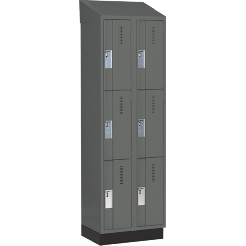 Concorde Heavy-Duty Lockers, 3 -tier, Bank of 2, 24" x 18" x 82", Steel, Charcoal, Welded (Assembled) D. Morneault & Fils