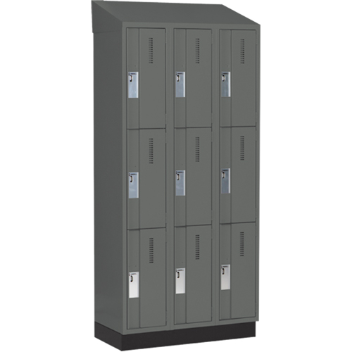 Concorde Heavy-Duty Lockers, 3 -tier, Bank of 3, 36" x 18" x 82", Steel, Charcoal, Welded (Assembled) D. Morneault & Fils