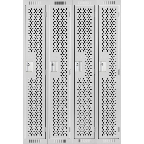Clean Line Lockers, Bank of 4, 48" x 12" x 72", Steel, Grey, Rivet (Assembled), Perforated D. Morneault & Fils