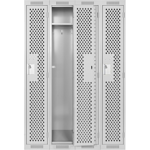 Clean Line Lockers, Bank of 4, 48" x 12" x 72", Steel, Grey, Rivet (Assembled), Perforated D. Morneault & Fils