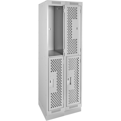 Casiers Clean Line, 2 niveaux, Bloc de 2, 24" x 12" x 76", Acier, Gris, Rivet (assembl&eacute;), Perfor&eacute; D. Morneault & Fils
