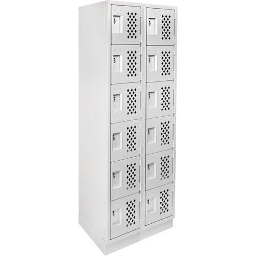 Assembled Lockerettes Clean Line Perforated Economy Lockers, 6 -tier, Bank of 2, 18" x 72" x 12", Steel D. Morneault & Fils