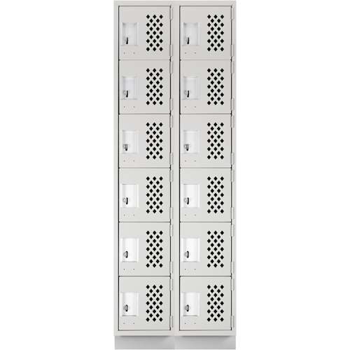 Assembled Lockerettes Clean Line Perforated Economy Lockers, 6 -tier, Bank of 2, 18" x 72" x 12", Steel D. Morneault & Fils
