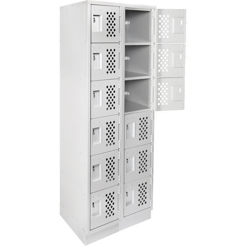Assembled Lockerettes Clean Line Perforated Economy Lockers, 6 -tier, Bank of 2, 18" x 72" x 12", Steel D. Morneault & Fils