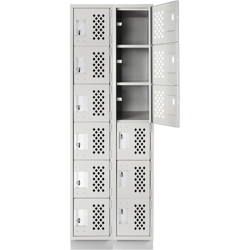 Assembled Lockerettes Clean Line Perforated Economy Lockers, 6 -tier, Bank of 2, 18" x 72" x 12", Steel D. Morneault & Fils
