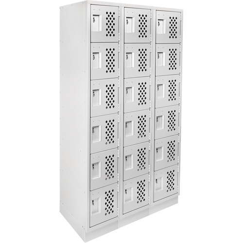 Assembled Lockerettes Clean Line Perforated Economy Lockers, 6 -tier, Bank of 3, 18" x 72" x 12", Steel D. Morneault & Fils