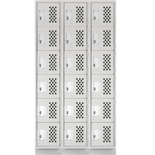 Assembled Lockerettes Clean Line Perforated Economy Lockers, 6 -tier, Bank of 3, 18" x 72" x 12", Steel D. Morneault & Fils
