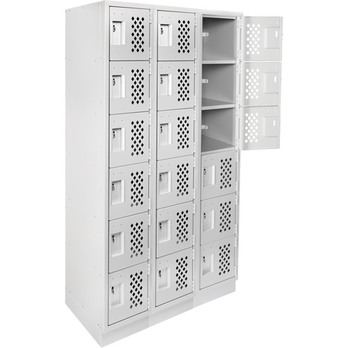 Assembled Lockerettes Clean Line Perforated Economy Lockers, 6 -tier, Bank of 3, 18" x 72" x 12", Steel D. Morneault & Fils