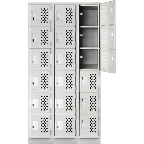 Assembled Lockerettes Clean Line Perforated Economy Lockers, 6 -tier, Bank of 3, 18" x 72" x 12", Steel D. Morneault & Fils
